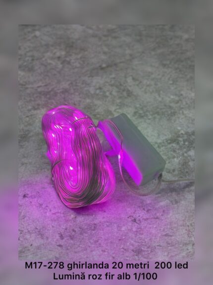 Ghirlanda fir alb,200L,lumina roz,20m M17-278